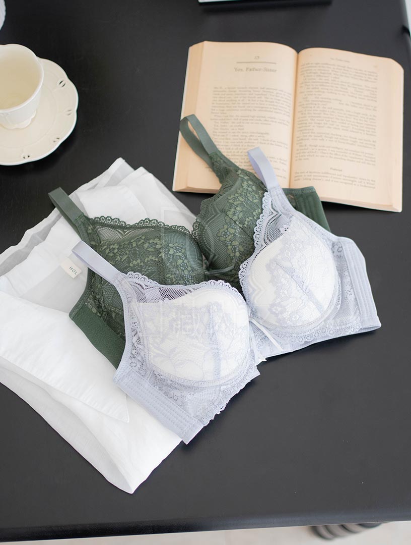 MIT湖畔葉影 上薄下厚 吸濕排汗 軟鋼圈內衣 B-C罩杯(淺灰藍)