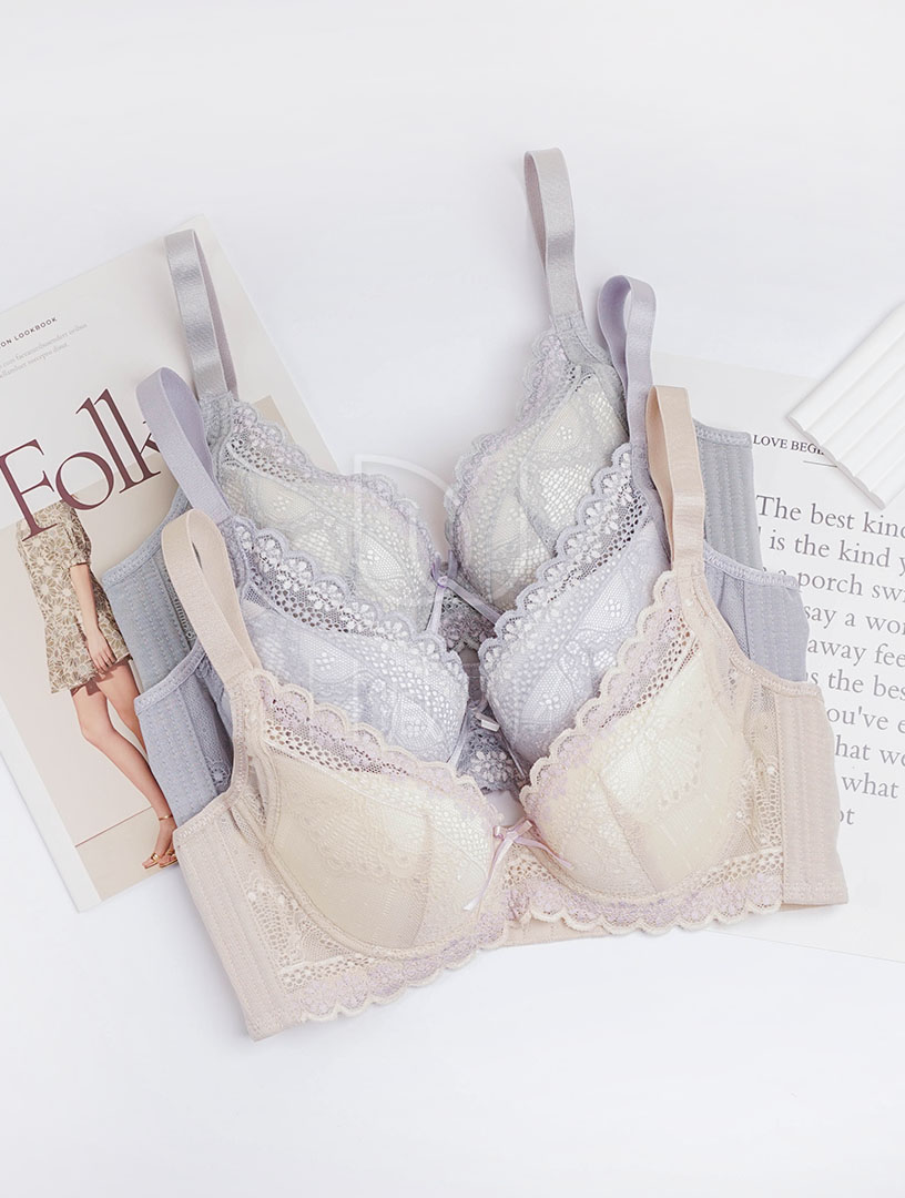 MIT小花漣漪 薄杯 吸濕排汗 軟鋼圈內衣 B-C罩杯(膚)