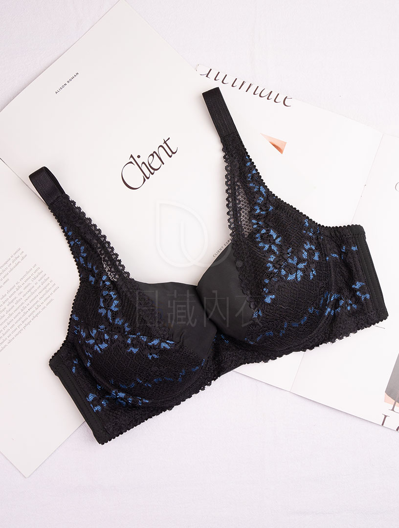 MIT時尚拼接軟鋼圈舒適內衣 B-D罩杯 (黑)